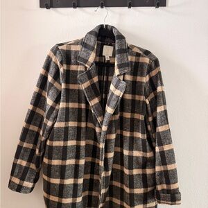 Joie Checked Coat in Black and Beige